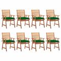 Anself 8 Piece Garden Chairs with Green Cushion Aacia Wood Outdoor Dining Chair for Patio Balcony Backyard Outdoor Furniture 22 x 24.4 x 36.2 Inches (W x D x H)