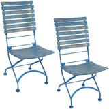 Sunnydaze Cafe Couleur Folding Chestnut Wooden Folding Bistro Chair - Blue - Set of 2