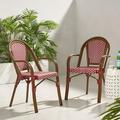 Cecil Aluminum and Wicker Outdoor French Bistro Chairs Set of 2 Red White and Brown Wood