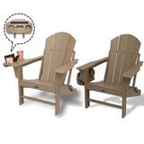 (Set of 2) Folding Plastic Adirondack Chair with 4 in 1 Cup Holder Plastic Adirondack Chairs Weather Resistant Fire Pit Chair for Deck Garden Backyard