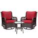 Juiluna 3 PCS Swivel Rocker Patio Garden Furniture Sectional Sofa Rattan Chair Wicker US