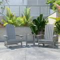 BizChair 2 Pack Commercial All-Weather Poly Resin Folding Adirondack Chairs with Side Table in Gray