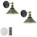 FSLiving 2-Lights 100 Lumens Led Remote Control Battery Run Cordless Lamp Dark Green Wall Sconce Light Fixture for Bedroom Bathroom Wall Decor- Easy Installation Dimmable Battery Not Included