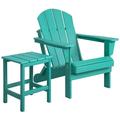 Adirondack Chair with Square Side Table Included for Outdoor Patio Garden Porch Seating Turquoise