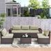 Kullavik 6 Pieces Outdoor Patio Furniture Set with Coffee Table and Seat Cushion PE Wicker Rattan Sectional Sofa Patio Conversation Set Cream