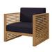 Lounge Chair Armchair Blue Navy Natural Teak Wood Fabric Modern Contemporary Outdoor Patio Balcony Cafe Bistro Garden Furniture Hotel Hospitality