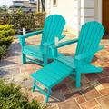 Costway 2 PCS Outdoor Patio HDPE Adirondack Chair Beach Seat Retractable Ottoman Turquoise