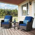 Ovios 3 Pieces Patio Furniture Wicker Outdoor Rocking Swivel Chair Rattan Bistro Set of 2 with Small Table for Garden