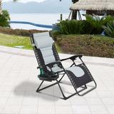 Oversized Padded Zero Gravity Folding Lounge Chair Reclining Outdoor Patio Chair with Adjustable Headrest Recliner Chairs for Adults Reclining Beach Chair for Adults Support 300lbs - Gray