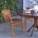 Merrick Lane Stacking Rattan Patio Chair in Burning Brown with Dark Red Bamboo Look Aluminum Frame and Integrated Arms