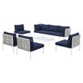 Lounge Sectional Sofa Chair Table Set Sunbrella Aluminum Metal Steel Blue Navy Modern Contemporary Urban Design Outdoor Patio Balcony Cafe Bistro Garden Furniture Hotel Hospitality