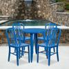 Flash Furniture 24 Round Metal Indoor-Outdoor Table Set with 4 Vertical Slat Back Chairs Blue
