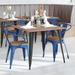 BizChair Commercial Grade Blue Metal Indoor-Outdoor Chair with Arms with Teak Poly Resin Wood Seat