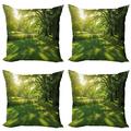 Green Throw Pillow Cushion Case Pack of 4 Summer Park in Hamburg Germany Trees Sunlight Forest Nature Theme Scenic Outdoors Picture Modern Accent Double-Sided Print 4 Sizes Green by Ambesonne