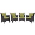 Modern Contemporary Urban Design Outdoor Patio Balcony Four PCS Dining Chairs Set Green Rattan