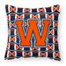 Letter W Football Orange Blue and white Fabric Decorative Pillow