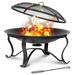 SinglyFire 30inch Fire Pits for Outside Firepit Outdoor Fire Pit Wood Burning Portable Firepit Bonfire Pit Steel Round Outdoor Fireplace for Deck Camp Patio with Ash Plate Spark Screen Log Grate Poker