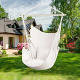 Seizeen Hammock Chair Hammock Chair Swing with Bar Upgraded Hanging Chair for Indoor & Outdoor 2 Cushions Beige