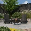 Merrick Lane 3 Piece Outdoor Leisure Set with Set of 2 Slate Gray Poly Resin Adirondack Chairs and Star and Moon Iron Fire Pit