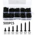 MTFun 500 PCS M3 Black Self Drilling Screws Round Head Self-tapping Screws for Soft Wood Metal with Plastic Box