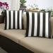 Set of 2 Black Green and White Cabana Classic Canvas Forest Sunbrella Outdoor Square Pillows 18