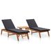 Dcenta 2 Piece Outdoor Sun Lounger with Cushion and Folding Table Set Backrest Adjustable Chaise Lounge Chairs Black Poly Rattan Acacia Wood for Patio Poolside Deck Backyard Balcony Garden