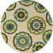 8 x 8 Green and Ivory Round Floral Indoor Outdoor Area Rug