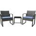 Blossom 3-Piece Porch Sturdy Rattan Furniture Set -2 Armrest Sitting Chairs With a Glass Coffee Table - Grey