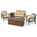 Kingsfield Outdoor 4 Seater Wicker Chat Set with Fire Pit Brown and Tan