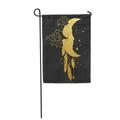 SIDONKU Gold Crescent Moon with Human Face on Black Silhouette Astronomy Boho Clouds Cosmos Garden Flag Decorative Flag House Banner 28x40 inch