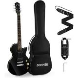 Donner DLP-124B Solid Body Full-Size 39 Inch LP Electric Guitar Kit Black with Bag Strap Cable for Beginner