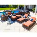 Tuscany 18-Piece Resin Wicker Outdoor Patio Furniture Combination Set with Loveseat Lounge Set Eight-Seat Dining Set and Chaise Lounge Set (Half-Round Brown Wicker Sunbrella Canvas Tuscan)