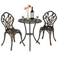 European-Style Cast Aluminum Outdoor Garden 3 Piece Set Tulip Bistro Table and Chair Bronze Houseware Furniture Garden Park Swimming Pool Sturdy and Durable