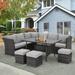 AECOJOY Outdoor 7-Piece Rattan Wicker Sectional Sofa Couch Patio Dining Conversation Set Gray