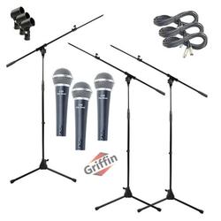 Griffin Microphone Boom Stand & Cardioid Wired Mic XLR Cable & Clip (Pack of 3) Telescoping Arm Holder Tripod Legs Karaoke Vocal Singing Microphone Home Recording Studio Streaming Accessories