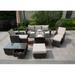 Abrihome Brown Patio Rattan Sofa Set with Tea Table Chairs Ottomans and Square Fire Pit Table