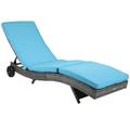 Outsunny Outdoor Reclining Lounge Chair PE Wicker Rolling Wheels