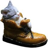 Garden Resin Statue Mini Cat in A Boot Cute Figurine Kitten Ornament Fairy Decor