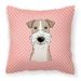 Carolines Treasures BB1247PW1414 Checkerboard Pink Wire Haired Fox Terrier Canvas Fabric Decorative Pillow 14Hx14W