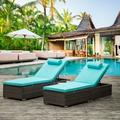 Outdoor Wicker Chaise Lounge Set of 2 Patio Furniture All-Weather Rattan Lounge Chair with Cushion Head Pillow and Side Table Beach Pool Sunbed Tanning Recliner with 5 Adjustable Positions Brown