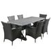 GDF Studio Kylan Outdoor Wicker and Lightweight Concrete 7 Piece Dining Set with Cushion Gray and Black