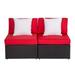 Kinbor 2pcs Outdoor Patio Rattan Wicker Furniture Sectional Sofa Set With Red Cushions