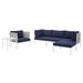 Lounge Sectional Sofa Chair Table Set Sunbrella Aluminum Metal Steel Blue Navy Modern Contemporary Urban Design Outdoor Patio Balcony Cafe Bistro Garden Furniture Hotel Hospitality