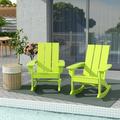 WestinTrends Ashore Patio Rocking Chairs Set of 2 All Weather Poly Lumber Plank Adirondack Rocker Chair Modern Farmhouse Outdoor Rocking Chairs for Porch Garden Backyard and Indoor Lime