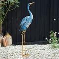 Goodeco Large Standing Blue Metal Crane Garden Statue Heron Garden Animal Sculpture 38inch