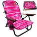 Backpack Beach Chair - 5 Positions and Lays Flat â€“ Deluxe Wood Arm Rests â€“ Cup Holder Storage Pouch on Side - Padded Pillow - Storage Bag on Back â€“ Lightweight Rustproof Aluminum â€“ 1 Pack Pink Stripes