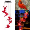 Solar Wind Bell Lights Solar Wind Chimes Lights Waterproof Changing Color Red Bird Solar Lights for Home Party Night Garden Patio Valentines Day Decor