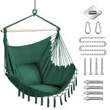 Hammock Chair Swing Hanging Rope Swing Chair with 2 Soft Seat Cushions for Yard Bedroom Patio Porch Indoor Outdoor Max 250 Lbs