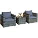Patiojoy 3-Piece Patio Wicker Conversation Set Bistro Rattan Sofa Chair with Washable Cushion