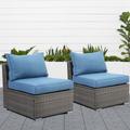 Cozyhom 2 Piece Outdoor Patio Loveseat Furniture Sets Armless Patio Chairs Wicker Loveseat Patio Couch Furniture Blue